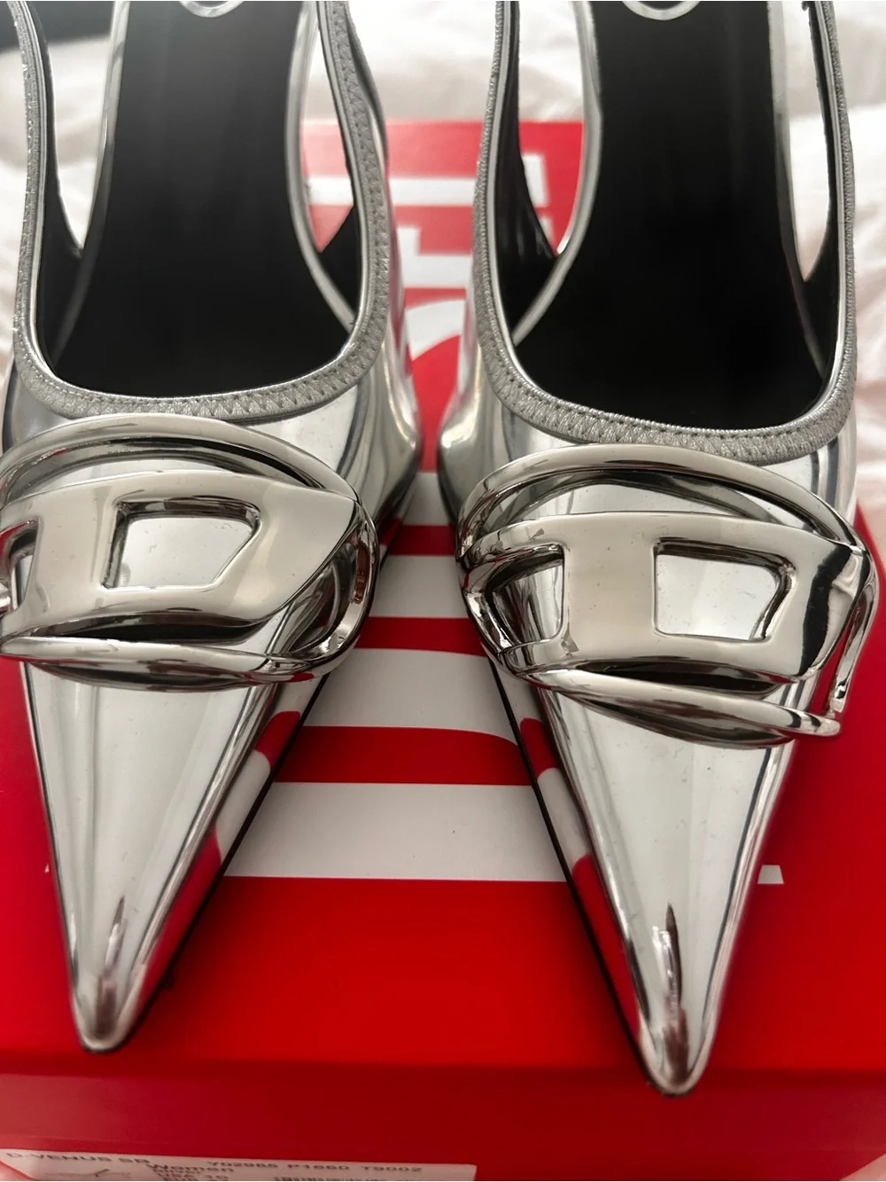 Diesel Silver Metallic Pointed Slingback Pumps with Buckle - Picture 1 of 6